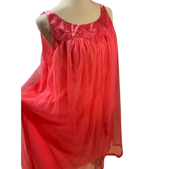 Vintage Gossard Artemis Pink Nightgown Medium 1960s Chiffon Layer Lace Appliqué - Picture 7 of 10